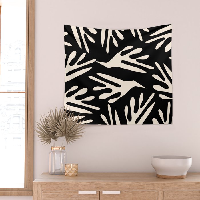 Ailanthus Cutouts Abstract Pattern in Black and Cream Wall Tapestry Gallery Image 2