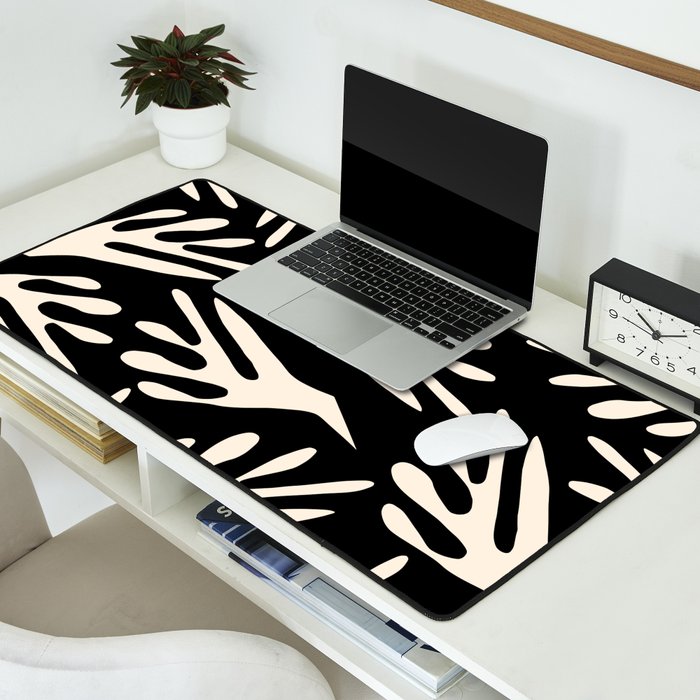 Ailanthus Cutouts Abstract Pattern in Black and Cream Desk Mat Gallery Image 2