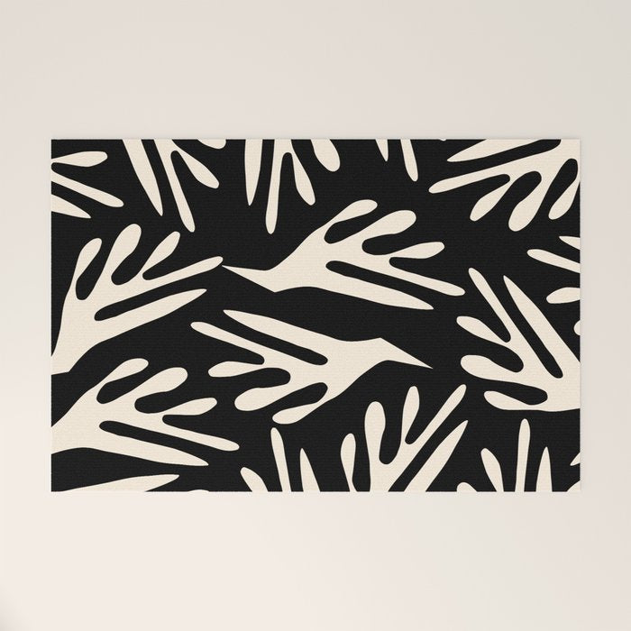Ailanthus Cutouts Abstract Pattern in Black and Cream Welcome Mat Gallery Image 1