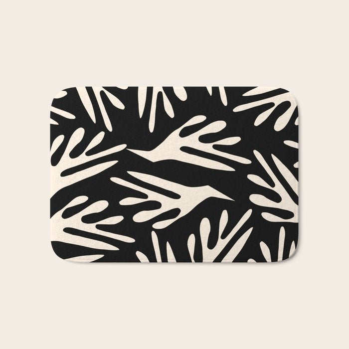 Ailanthus Cutouts Abstract Pattern in Black and Cream Bath Mat Gallery Image 1