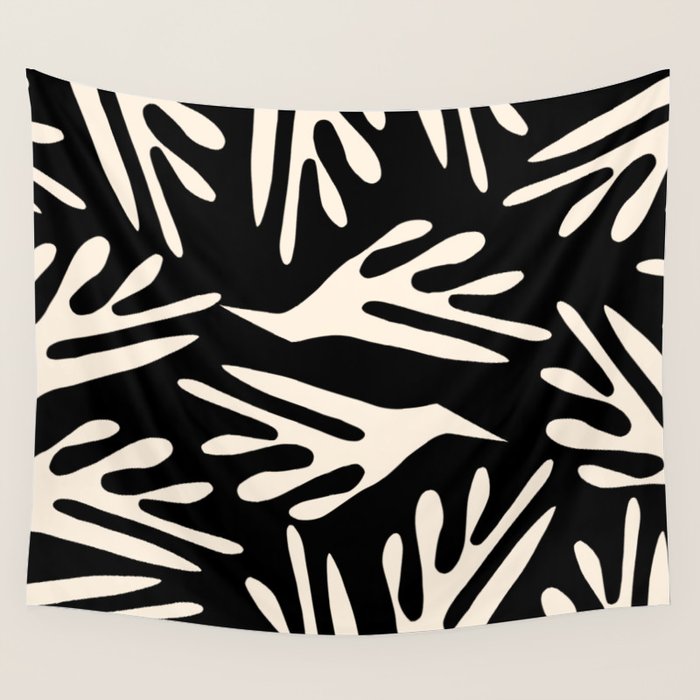 Ailanthus Cutouts Abstract Pattern in Black and Cream Wall Tapestry Gallery Image 1