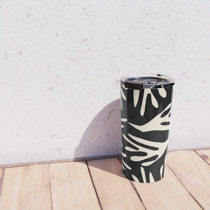 Ailanthus Cutouts Abstract Pattern in Black and Cream Travel Mug Gallery Image 4