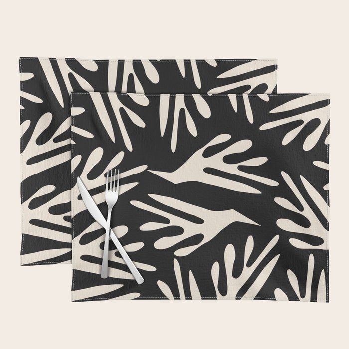 Ailanthus Cutouts Abstract Pattern in Black and Cream Placemat Gallery Image 1