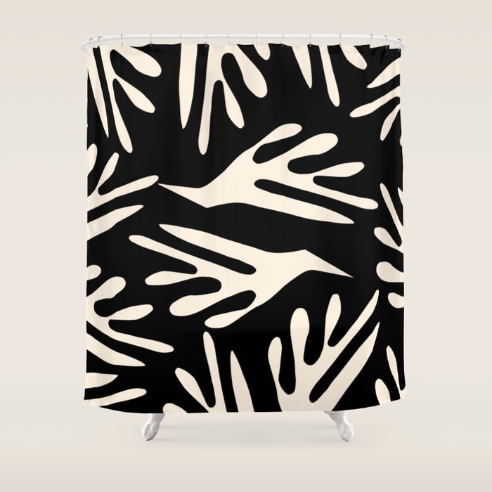 Ailanthus Cutouts Abstract Pattern in Black and Cream Shower Curtain Gallery Image 1