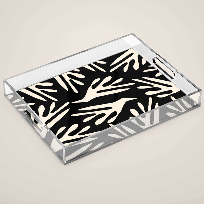 Ailanthus Cutouts Abstract Pattern in Black and Cream Acrylic Tray Gallery Image 1