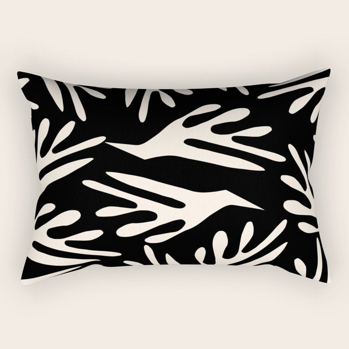 Ailanthus Cutouts Abstract Pattern in Black and Cream Rectangular Pillow Gallery Image 1