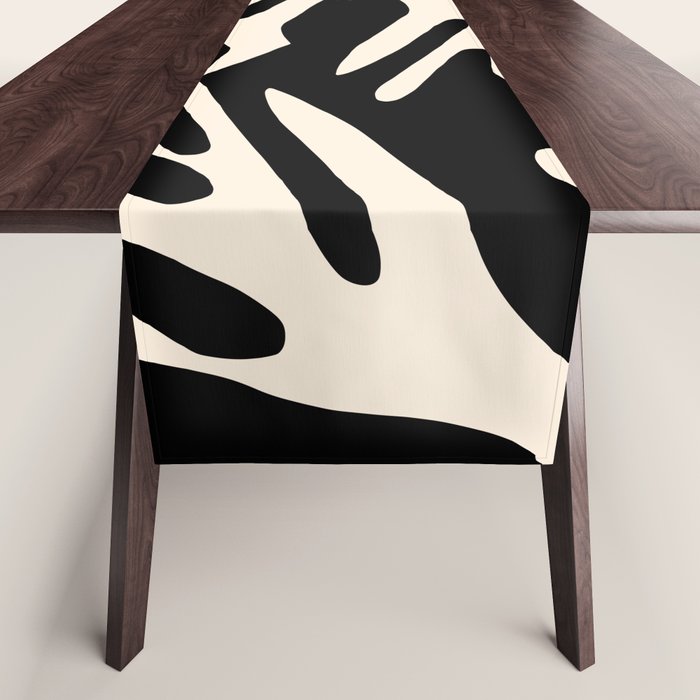 Ailanthus Cutouts Abstract Pattern in Black and Cream Table Runner