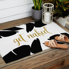 Get Naked Funny, Tropical Palm, Black, White and Gold Outdoor Rug Gallery Image 2