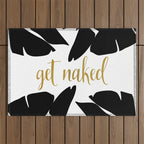 Get Naked Funny, Tropical Palm, Black, White and Gold Outdoor Rug Gallery Image 1
