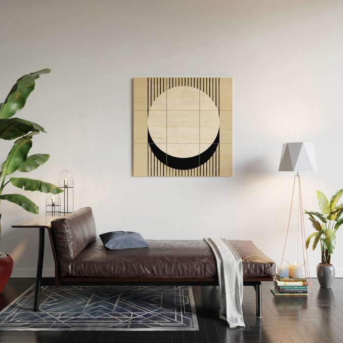 Circle black and white Stripes Wood Wall Art Gallery Image 2