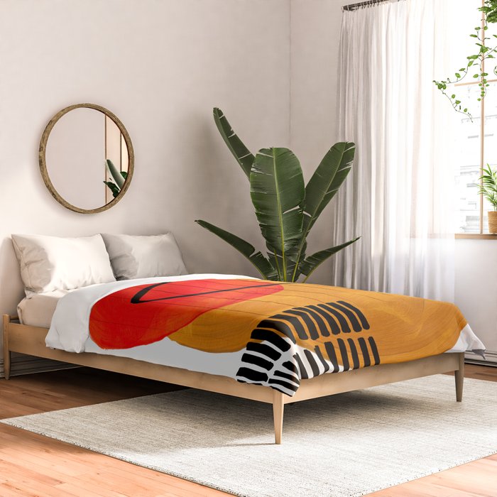 Mid Century Modern Abstract Vintage Pop Art Space Age Pattern Orange Yellow Black Orbit Accent Comforter Gallery Image 2