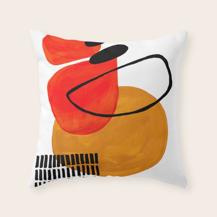 Mid Century Modern Abstract Vintage Pop Art Space Age Pattern Orange Yellow Black Orbit Accent Throw Pillow Gallery Image 6