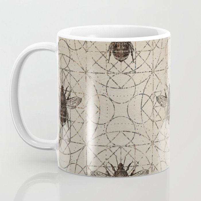 Bumble Bee  on sacred geometry pattern Coffee Mug Gallery Image 3