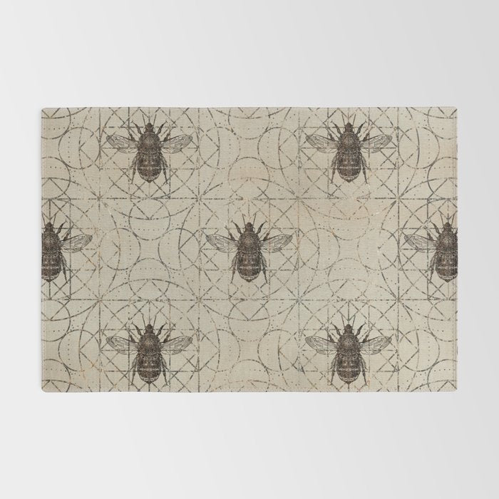 Bumble Bee  on sacred geometry pattern Rug Gallery Image 2