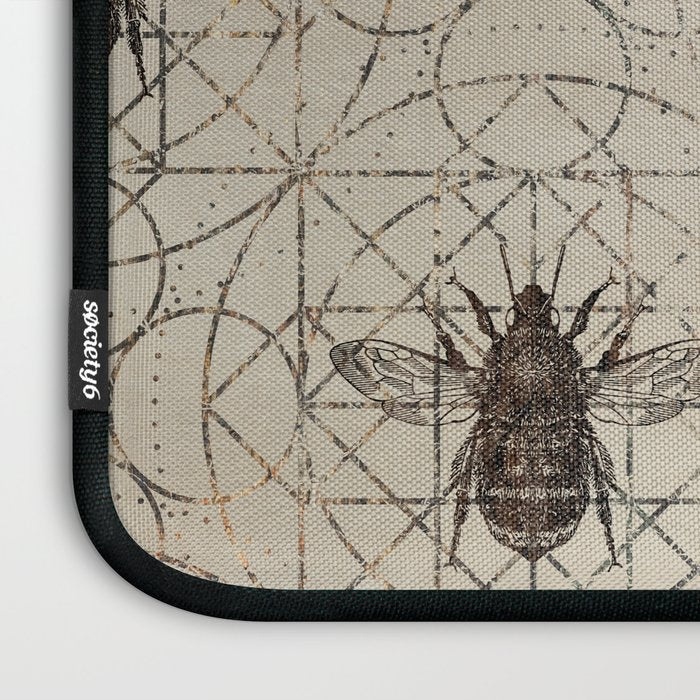 Bumble Bee  on sacred geometry pattern Laptop Sleeve Gallery Image 3