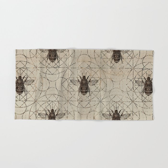 Bumble Bee  on sacred geometry pattern Towels Gallery Image 2