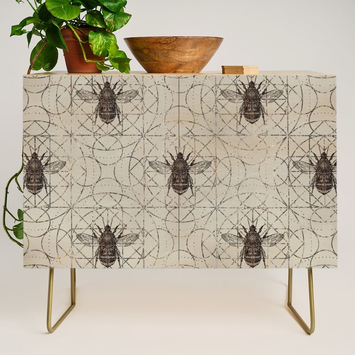 Bumble Bee  on sacred geometry pattern Credenza Gallery Image 1