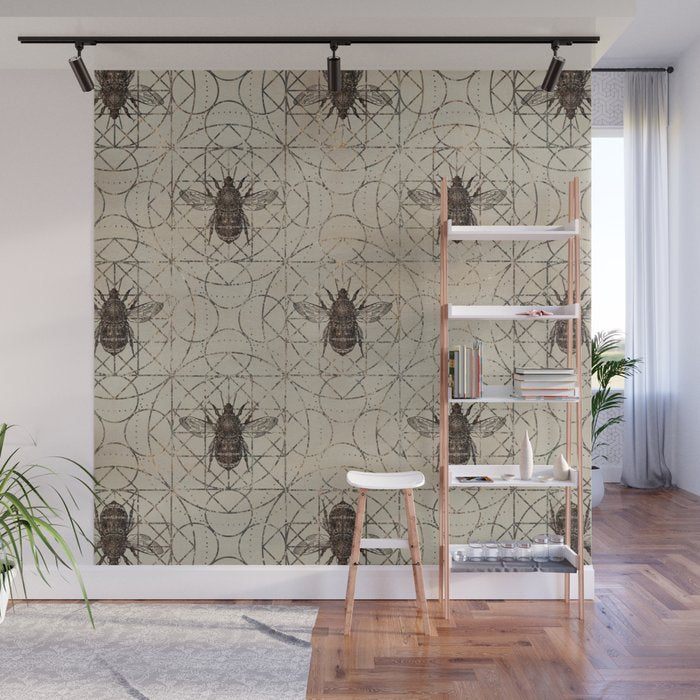 Bumble Bee  on sacred geometry pattern Wall Mural Gallery Image 1