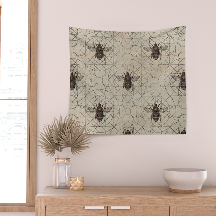 Bumble Bee  on sacred geometry pattern Wall Tapestry Gallery Image 2