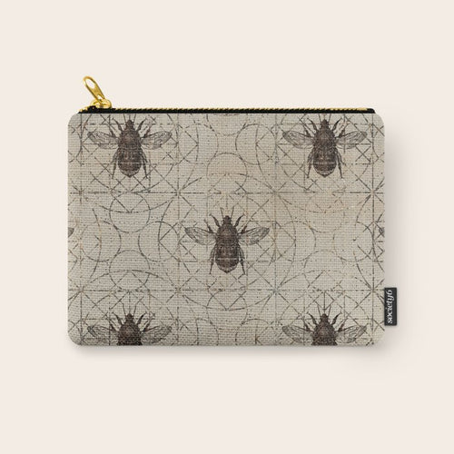 Bumble Bee  On Sacred Geometry Pattern Carry All Pouch