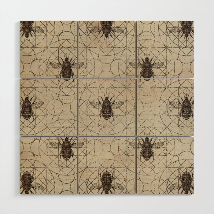 Bumble Bee  on sacred geometry pattern Wood Wall Art Gallery Image 1