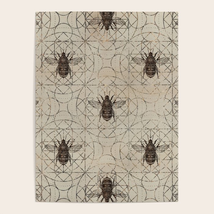 Bumble Bee  on sacred geometry pattern Poster Gallery Image 4