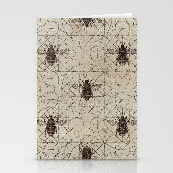 Bumble Bee  on sacred geometry pattern Stationery Card Gallery Image 2