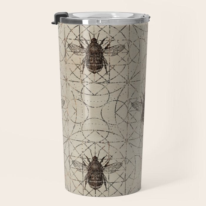 Bumble Bee  on sacred geometry pattern Travel Mug Gallery Image 3