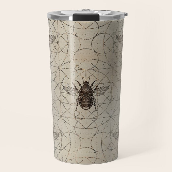 Bumble Bee  on sacred geometry pattern Travel Mug Gallery Image 1