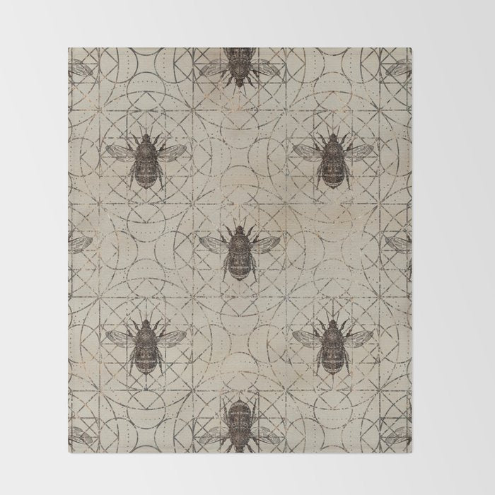 Bumble Bee  on sacred geometry pattern Throw Blanket Gallery Image 2