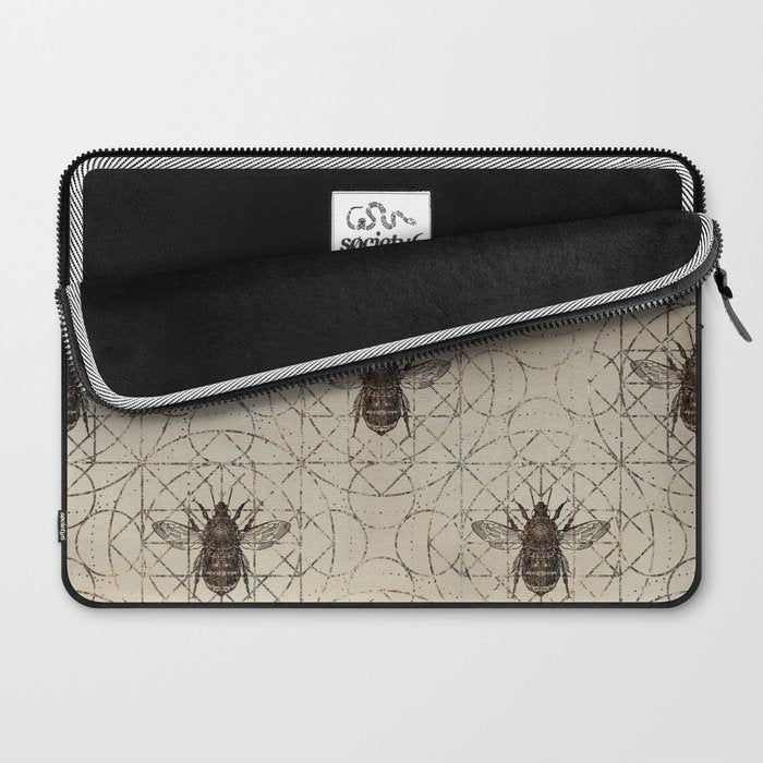 Bumble Bee  on sacred geometry pattern Laptop Sleeve Gallery Image 2
