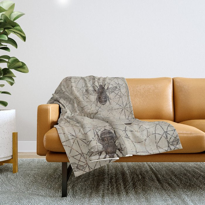 Bumble Bee  on sacred geometry pattern Throw Blanket Gallery Image 1
