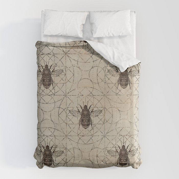 Bumble Bee  on sacred geometry pattern Duvet Cover Gallery Image 6