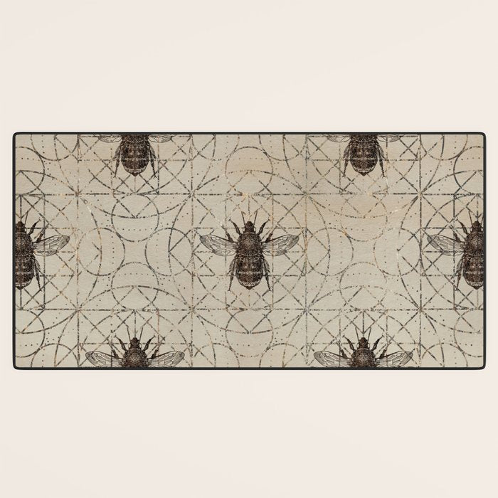 Bumble Bee  on sacred geometry pattern Desk Mat Gallery Image 3