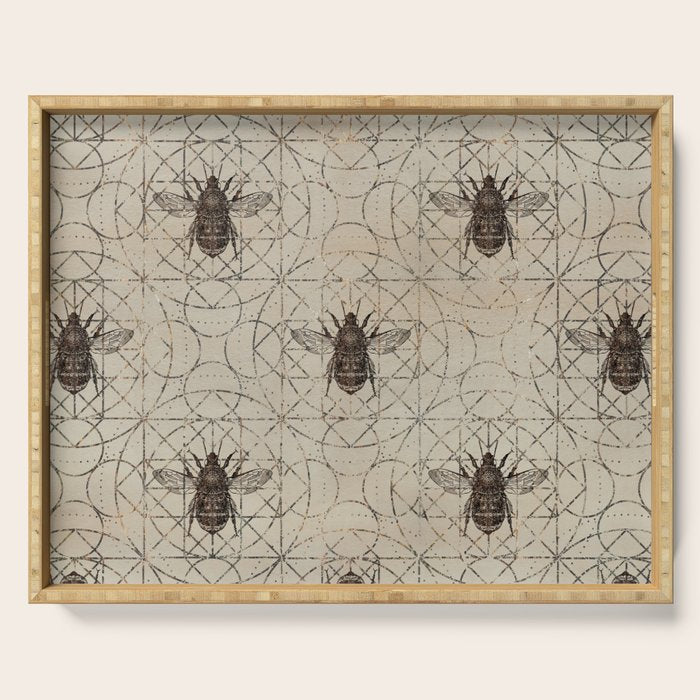 Bumble Bee  on sacred geometry pattern Serving Tray Gallery Image 1