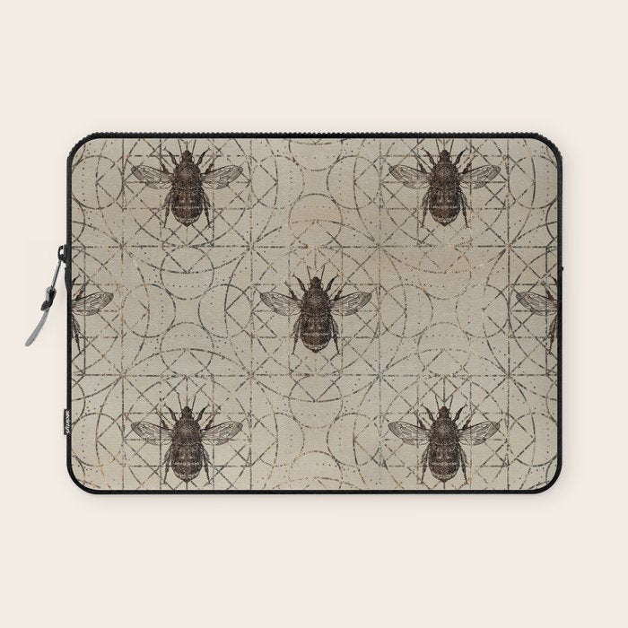 Bumble Bee  on sacred geometry pattern Laptop Sleeve Gallery Image 1