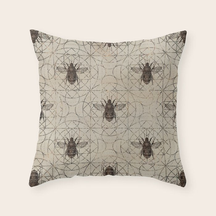 Bumble Bee  on sacred geometry pattern Throw Pillow Gallery Image 6