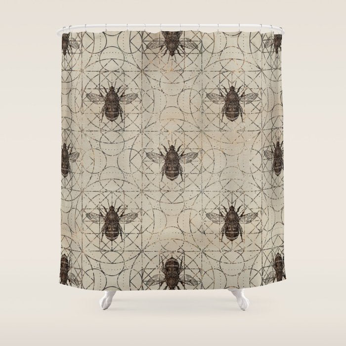 Bumble Bee  on sacred geometry pattern Shower Curtain Gallery Image 1