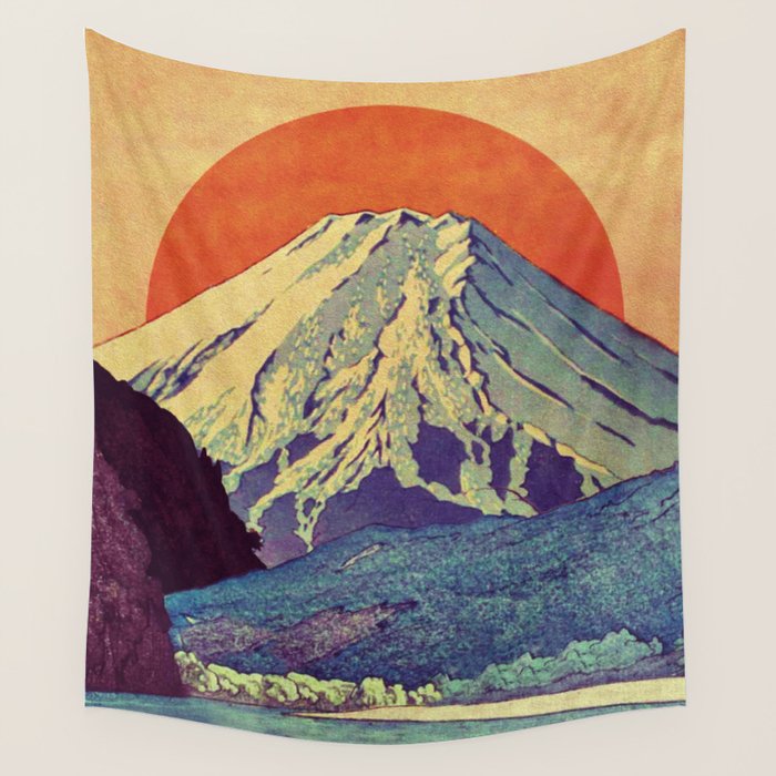 The Red Sunrise at Dayai Shore - Nature Landscape Wall Tapestry Gallery Image 1