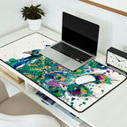 Abstract Peacock Ink and Watercolour Splatter Art Print Desk Mat Gallery Image 2