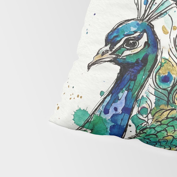 Abstract Peacock Ink and Watercolour Splatter Art Print Pillow Sham Gallery Image 4