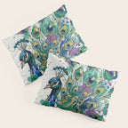 Abstract Peacock Ink and Watercolour Splatter Art Print Pillow Sham Gallery Image 3