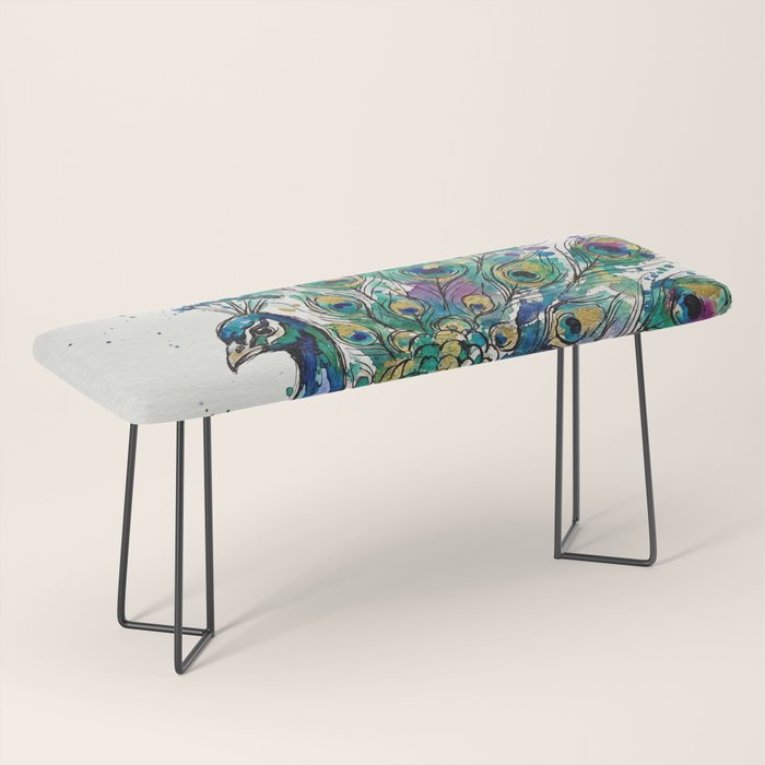 Abstract Peacock Ink and Watercolour Splatter Art Print Bench Gallery Image 1