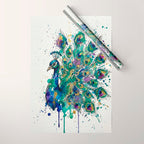Abstract Peacock Ink and Watercolour Splatter Art Print Wrapping Paper Gallery Image 1
