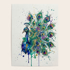Abstract Peacock Ink and Watercolour Splatter Art Print Poster Gallery Image 4