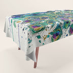 Abstract Peacock Ink and Watercolour Splatter Art Print Tablecloth Gallery Image 1