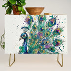 Abstract Peacock Ink and Watercolour Splatter Art Print Credenza Gallery Image 1