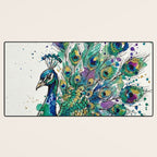 Abstract Peacock Ink and Watercolour Splatter Art Print Desk Mat Gallery Image 3