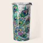 Abstract Peacock Ink and Watercolour Splatter Art Print Travel Mug Gallery Image 2