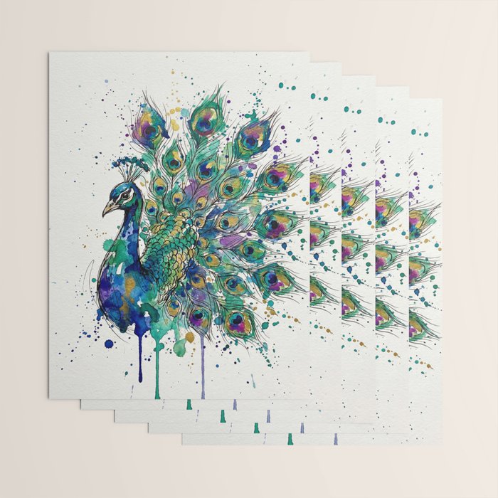 Abstract Peacock Ink and Watercolour Splatter Art Print Wrapping Paper Gallery Image 3